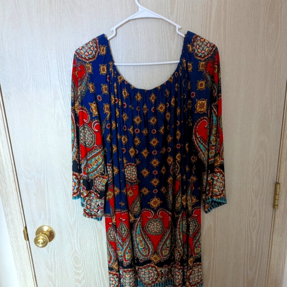 Bohemian Paisley Dress in Blue and Red